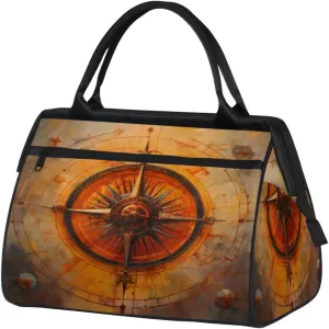 Vintage Colorful Compass Gym Bag for Women Men, Travel Sports Duffel Bag with Trolley Sleeve, Waterproof Sports Gym Bag Weekender Overnight Bag Carry On Tote Bag for Travel Gym Sport