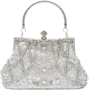 Vintage floral leaf beads sequins evening bag Elegant Clutch for Women for Brides, Proms, Parties, and Formal