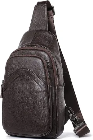 Vintage Leather Sling Chest Backpack Multipurpose Anti Theft Casual Outdoor Travel Chest Pack Crossbody(Coffee Color)