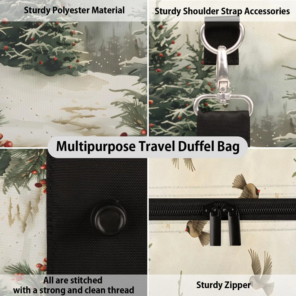 Vintage Pine Trees Travel Duffle Bag for Women Men Gym Duffel Foldable Bag Waterproof Weekender Holly Leave berries Duffle Tote
