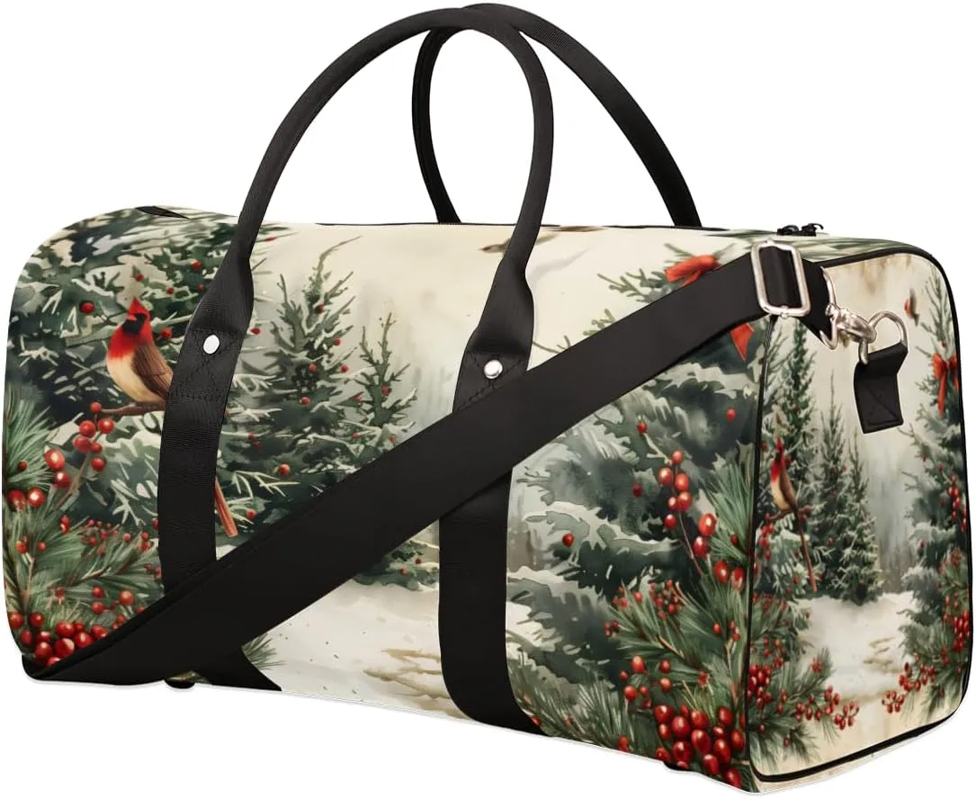 Vintage Pine Trees Travel Duffle Bag for Women Men Gym Duffel Foldable Bag Waterproof Weekender Holly Leave berries Duffle Tote