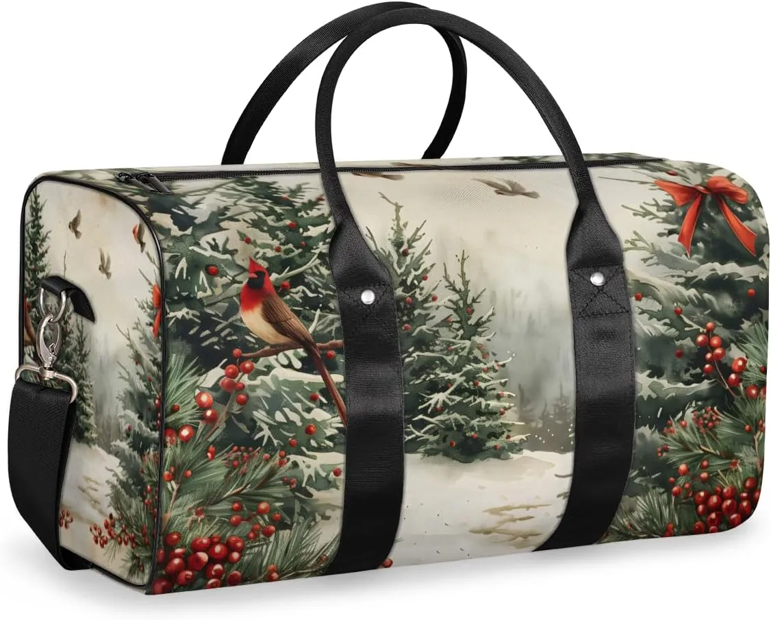 Vintage Pine Trees Travel Duffle Bag for Women Men Gym Duffel Foldable Bag Waterproof Weekender Holly Leave berries Duffle Tote