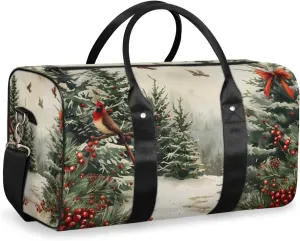 Vintage Pine Trees Travel Duffle Bag for Women Men Gym Duffel Foldable Bag Waterproof Weekender Holly Leave berries Duffle Tote