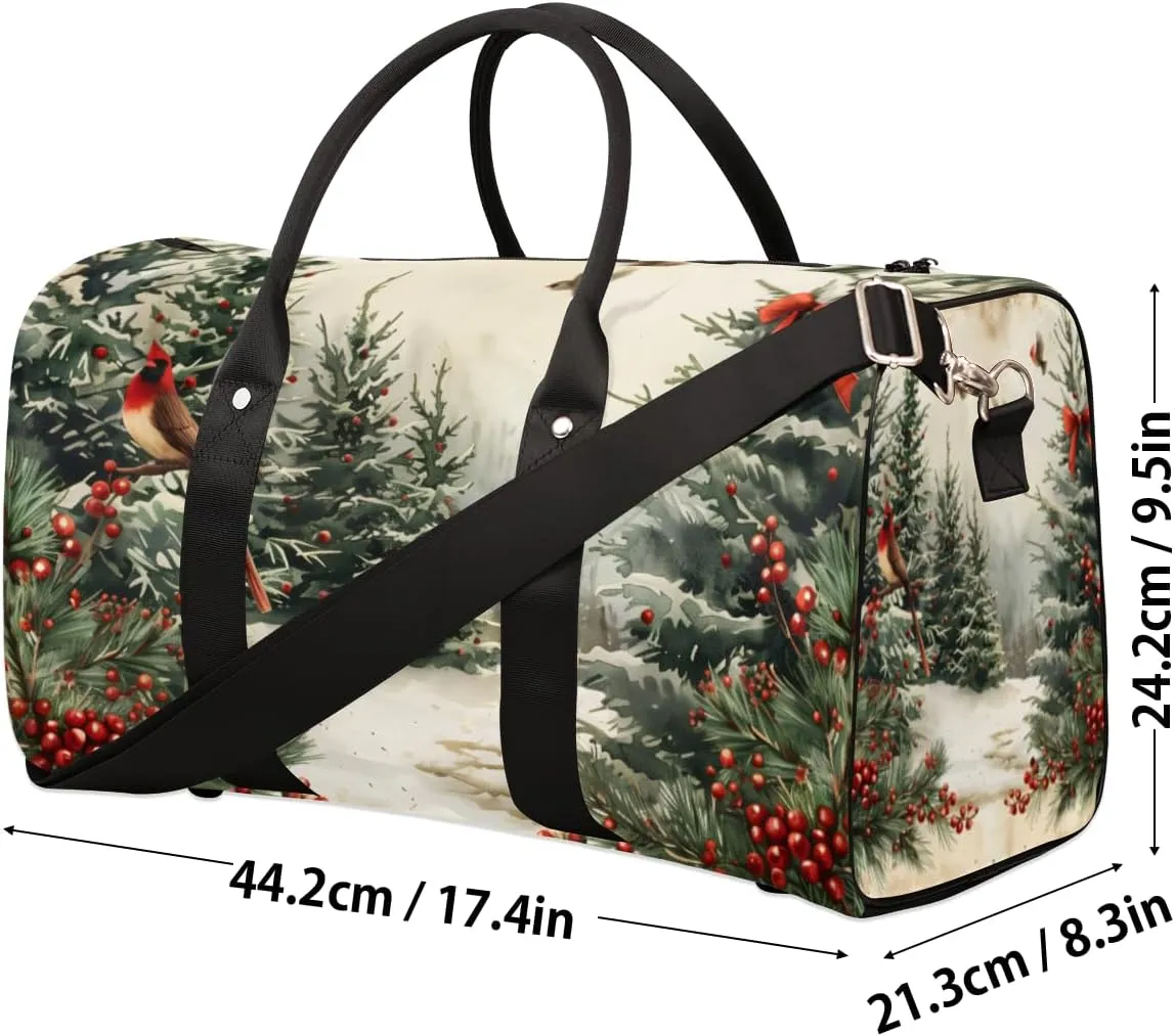 Vintage Pine Trees Travel Duffle Bag for Women Men Gym Duffel Foldable Bag Waterproof Weekender Holly Leave berries Duffle Tote