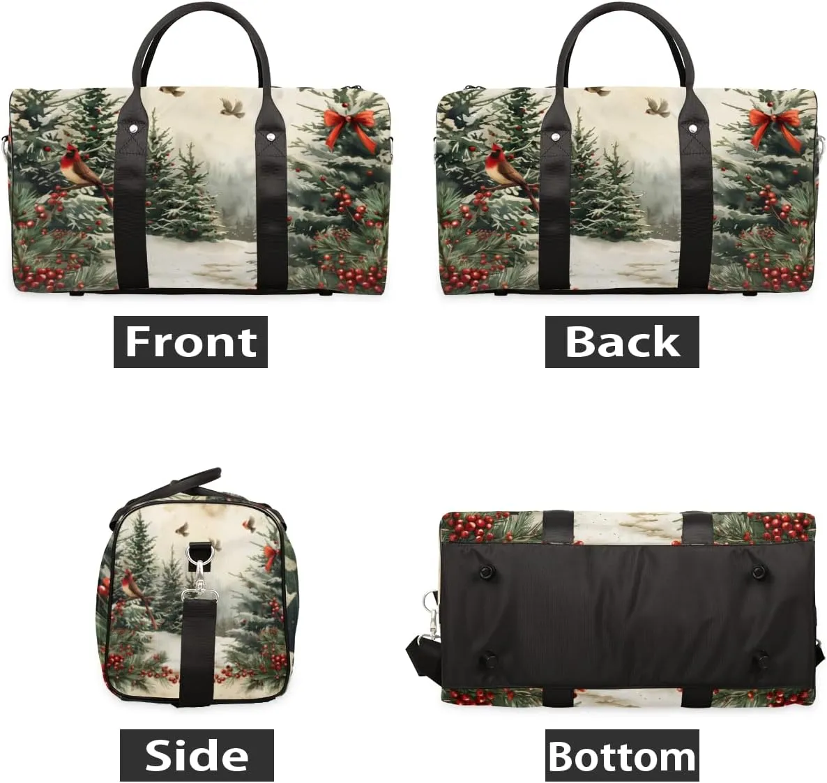 Vintage Pine Trees Travel Duffle Bag for Women Men Gym Duffel Foldable Bag Waterproof Weekender Holly Leave berries Duffle Tote