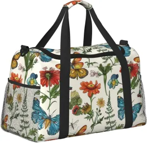Vintage Plants Insect Duffle Bag Foldable Travel Tote Bag Carry On Large Weekender Overnight Bags Waterproof Gym Bag For Women Men