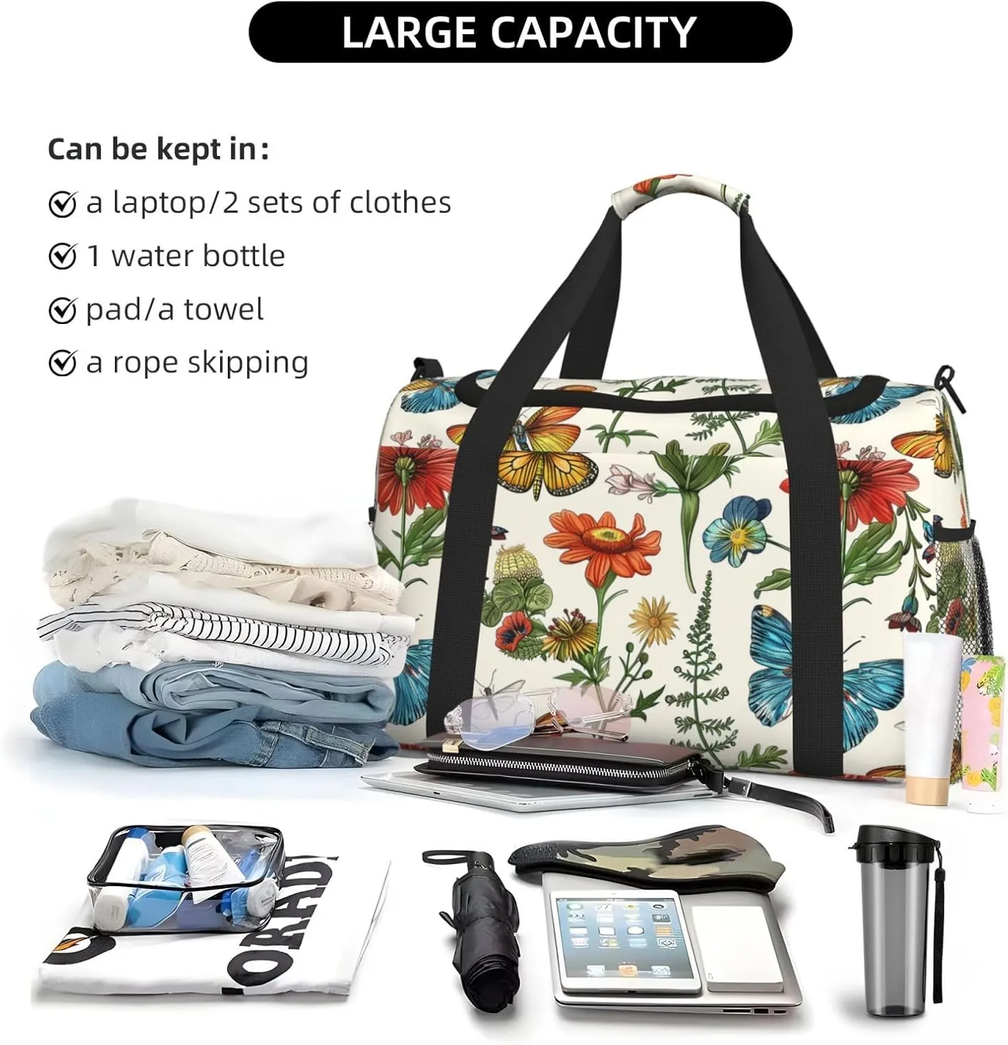 Vintage Plants Insect Duffle Bag Foldable Travel Tote Bag Carry On Large Weekender Overnight Bags Waterproof Gym Bag For Women Men