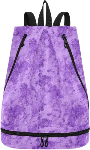 Vintage solid color grain purple Drawstring sports bags yoga small gym backpack with Wet Dry Compartments
