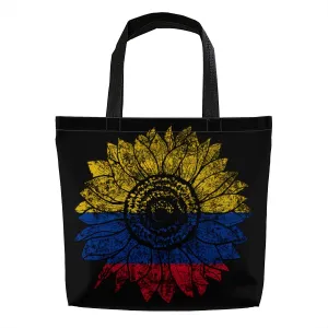 Vintage Sunflower Colombia Colombians Flag Tote Bag for Women Men Large Reusable Beach Shoulder Bags With Zipper for Gym Shopping Travel Gifts Yoga