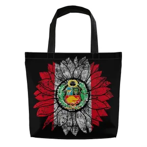 Vintage Sunflower Peru Peruvians Flag Tote Bag for Women Men Large Reusable Beach Shoulder Bags With Zipper for Gym Shopping Travel Gifts Yoga