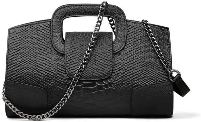 Vintage Top Handle Satchel Purses Embossed Python Snake Skin Clutch with Chain for women