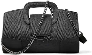 Vintage Top Handle Satchel Purses Embossed Python Snake Skin Clutch with Chain for women
