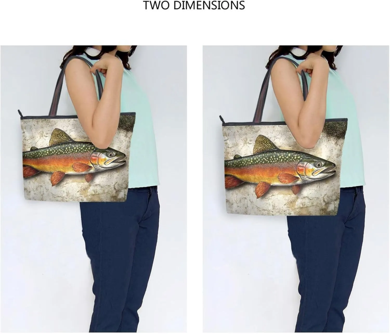 Vintage Trout Closeup Tote Bag for Women Durable Designer Handbag with Zipper for Daily Use L