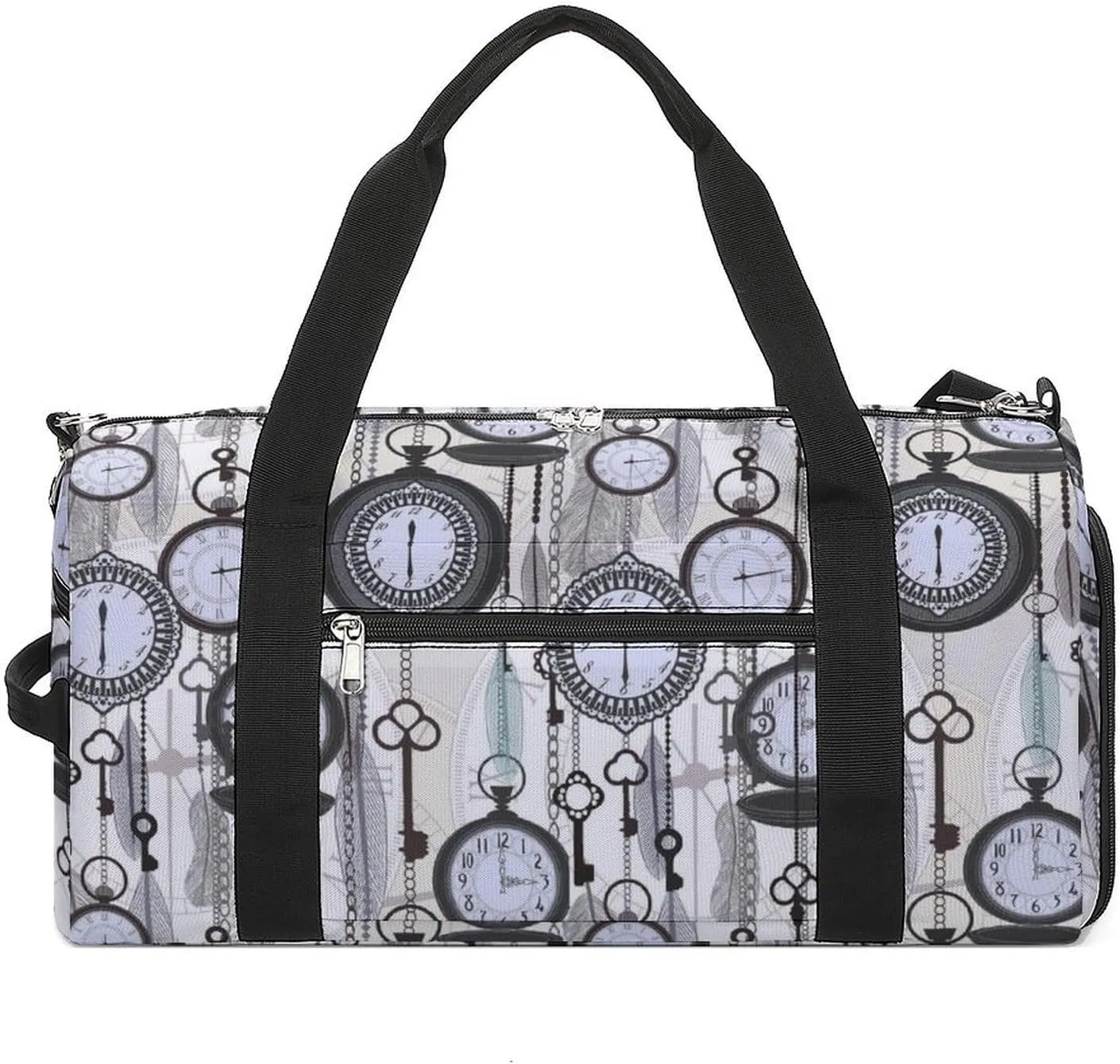 Vintage Watches and Feathers Gym Duffle Bag Waterproof Travel Bag Small for Sports and Weekend Getaway