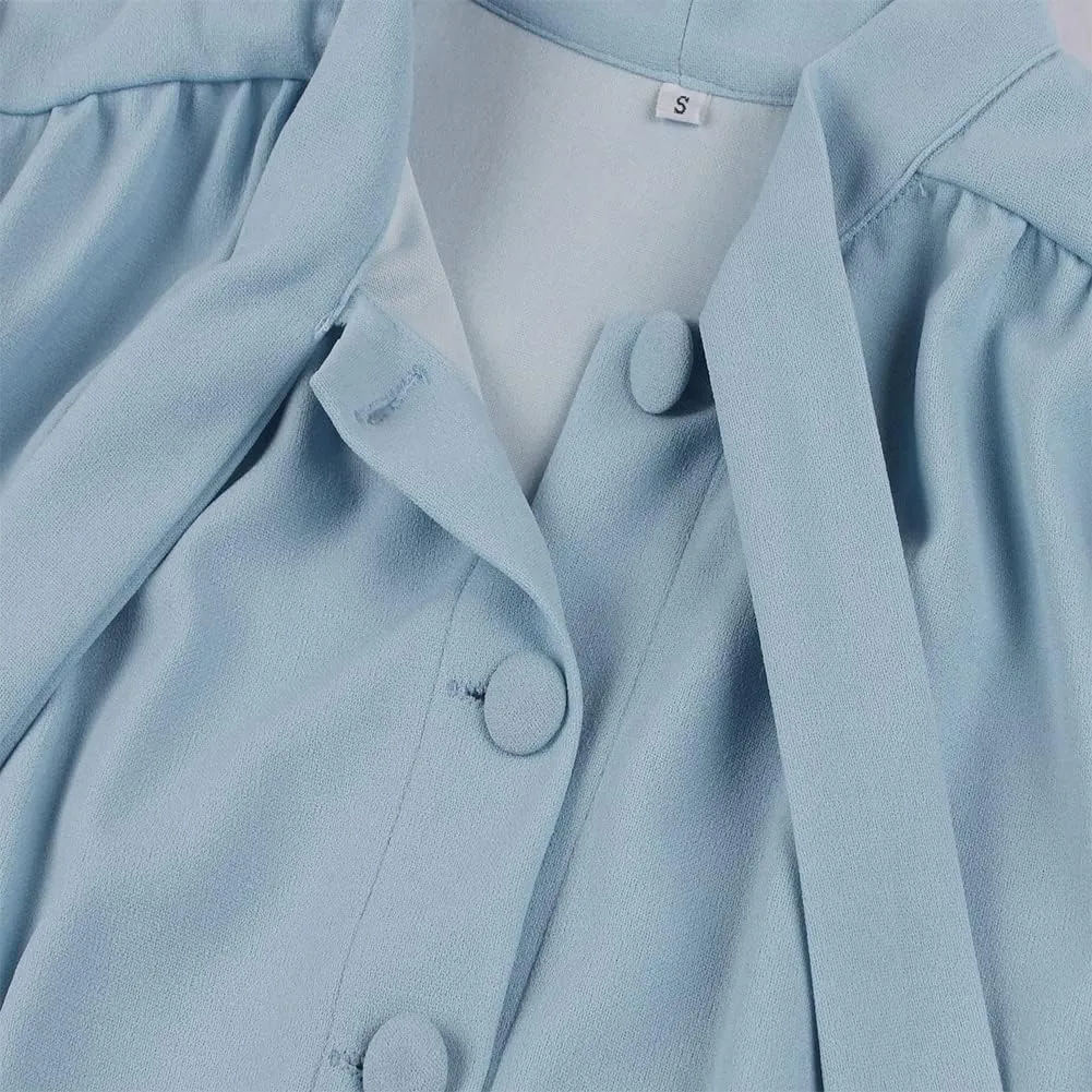 Vintage Women 1940s Bow Tie Neck Dress Retro 40s 50s Button Up Business Work A-line Cocktail Dresses