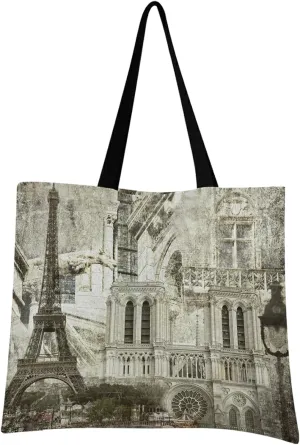 visesunny Women Extra Large Tote Bag Paris Architecture Vintage Style Shoulder Bags Ladies Beach Travel Reusable Grocery Shopping Portable Storage Handbag