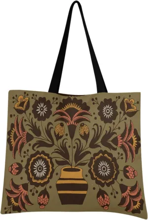 visesunny Women Extra Large Tote Bag Vintage Sunflower Vase Peony Berry Shoulder Bags Ladies Beach Travel Reusable Grocery Shopping Portable Storage Handbag