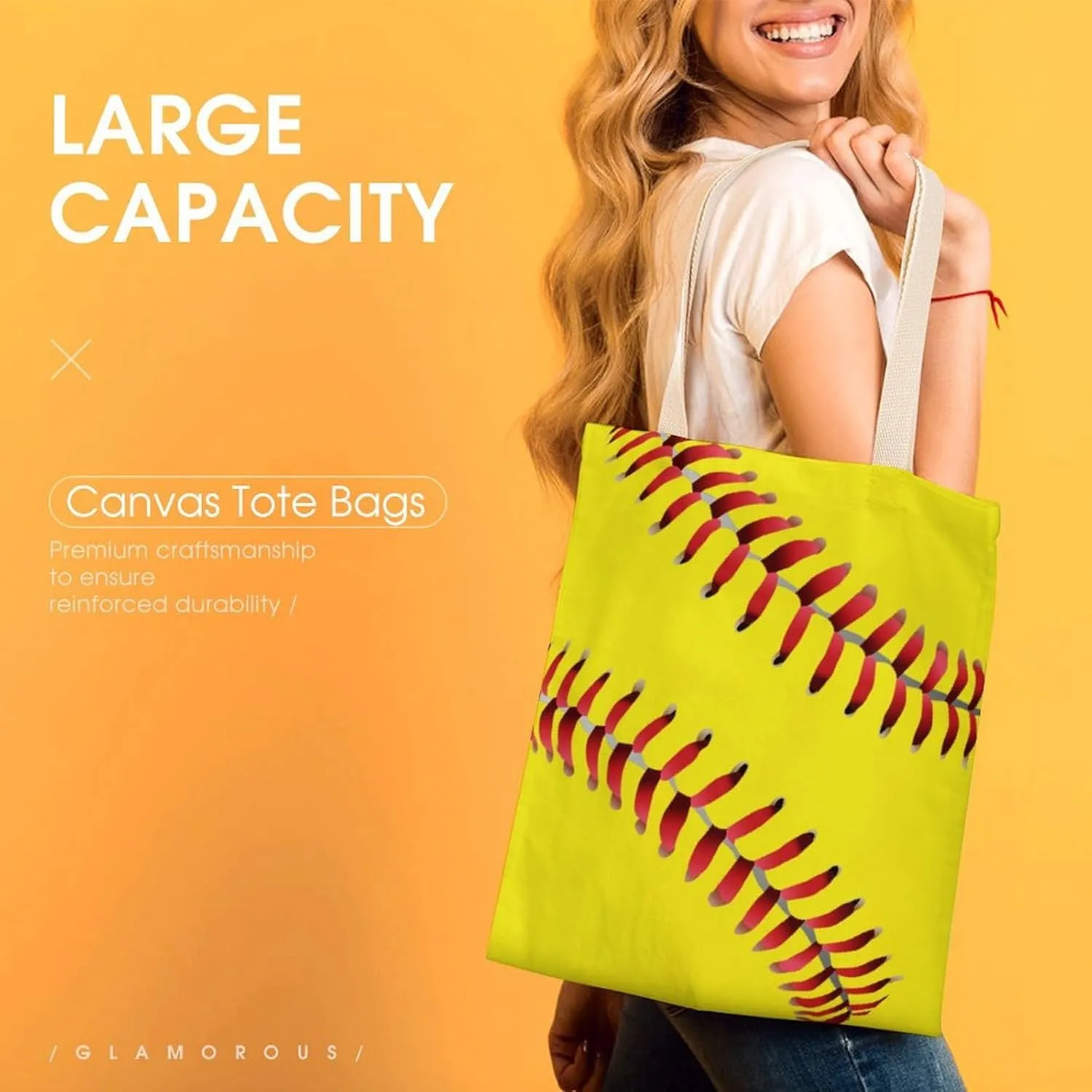 Water Fire Softball Baseball Portable Canvas Tote Bag with Double-sided Printing Unisex