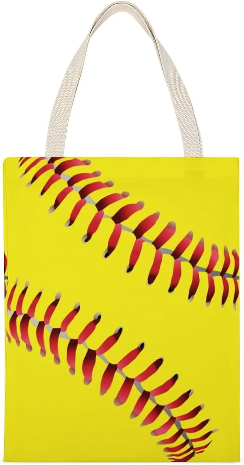 Water Fire Softball Baseball Portable Canvas Tote Bag with Double-sided Printing Unisex