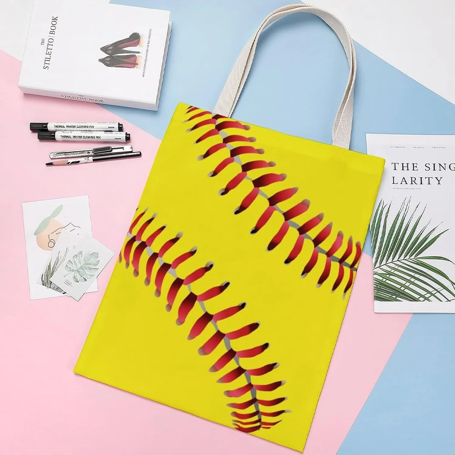 Water Fire Softball Baseball Portable Canvas Tote Bag with Double-sided Printing Unisex