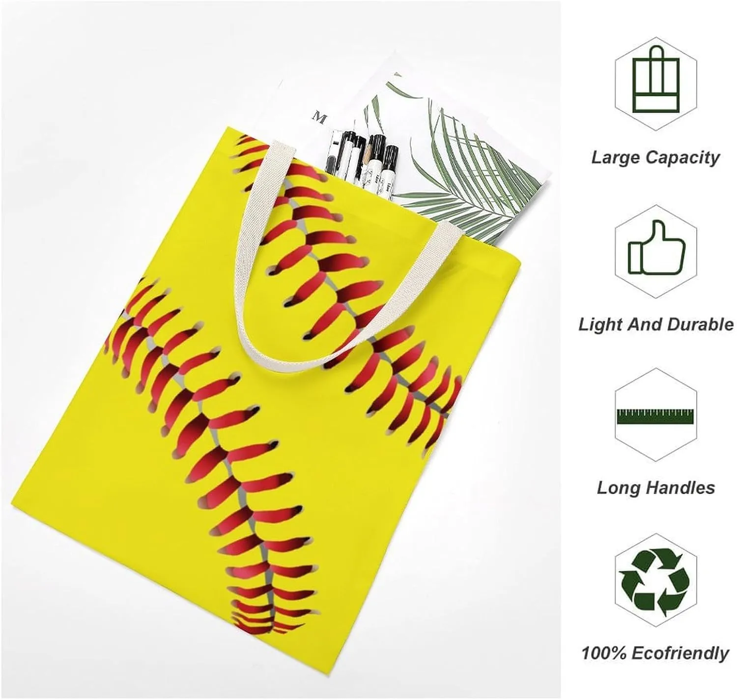 Water Fire Softball Baseball Portable Canvas Tote Bag with Double-sided Printing Unisex