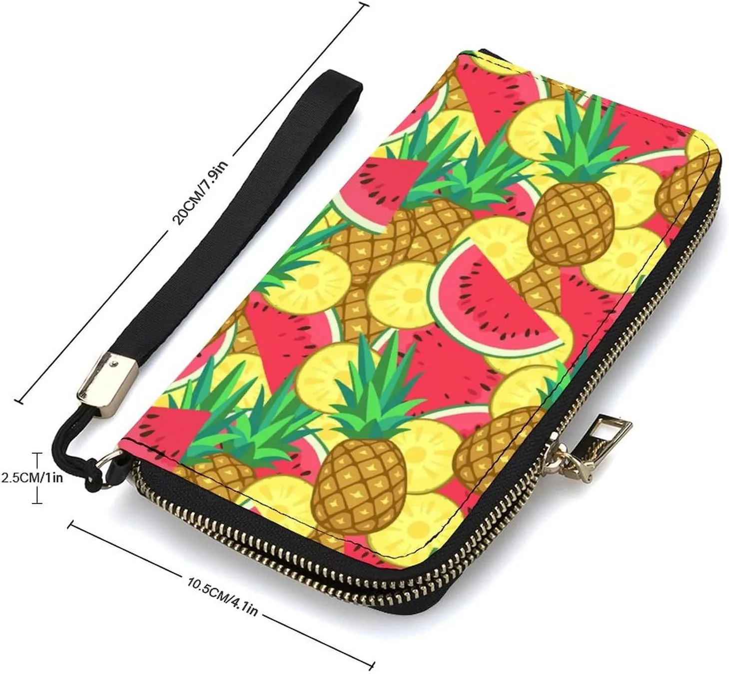 Watermelon And Pineapple Women's Leather Long Large Capacity Wallet Clutch Wallet with Hand Strap