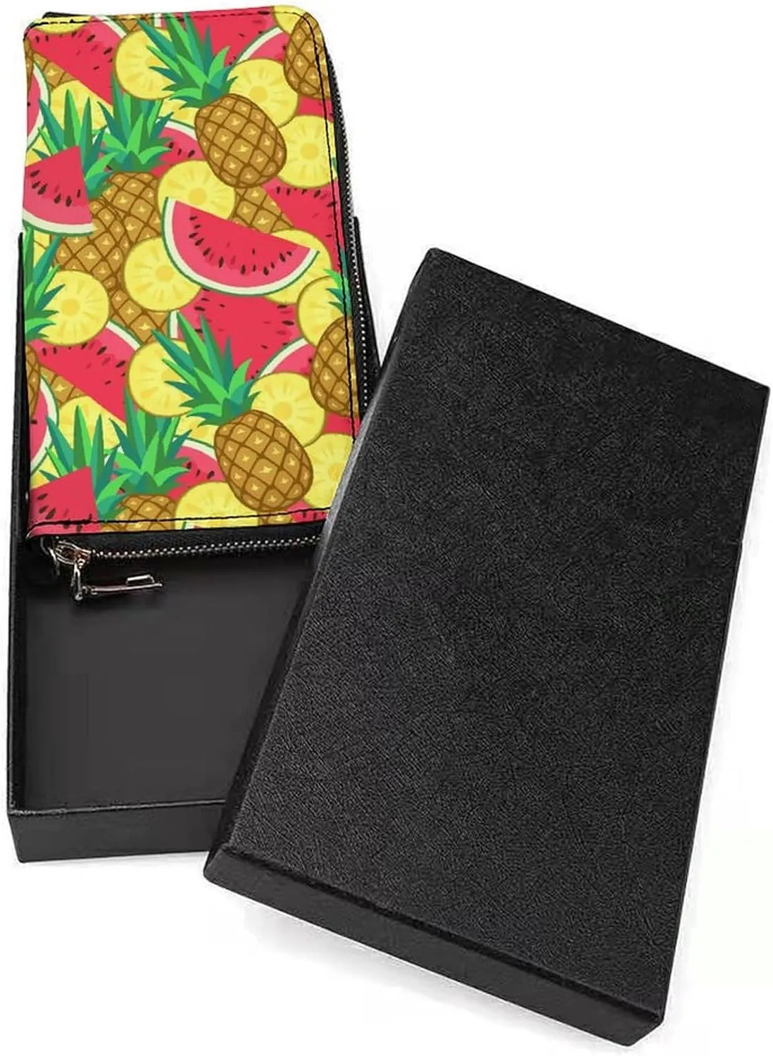 Watermelon And Pineapple Women's Leather Long Large Capacity Wallet Clutch Wallet with Hand Strap