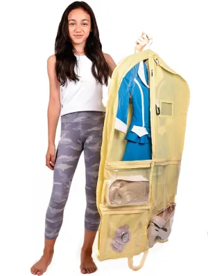 Waterproof Hanging Garment Bag 40 inch Clothes Bag with Gusset, 5 Pockets & Side Zip for Dance Costumes, Sports, Skating, Theatre, Beauty Pageants & More by Kendall Country, Sunshine Yellow