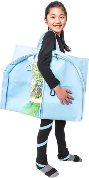 Waterproof Hanging Garment Bag 40 inch Clothes Bag with Gusset, 5 Pockets & Side Zip for Dance Costumes, Sports, Skating, Theatre, Beauty Pageants, Cheer & More by Kendall Country, Sky Blue