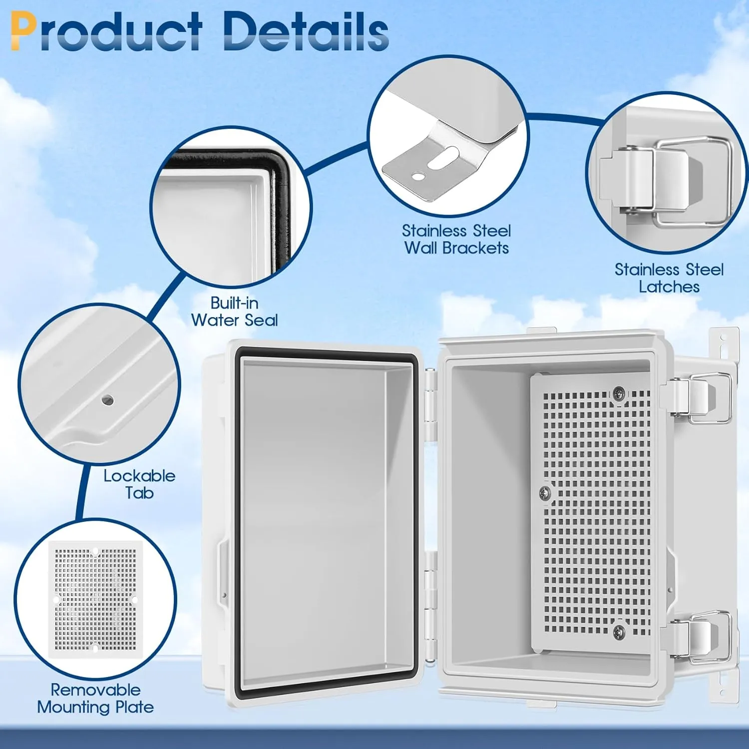 Waterproof Outdoor Project ABS Plastic Junction Box IP67 Weatherproof Dustproof Enclosure with Hinged Cover, Mounting Plate,Wall Brackets for Power Project (8.7"X6.7"X4.5")