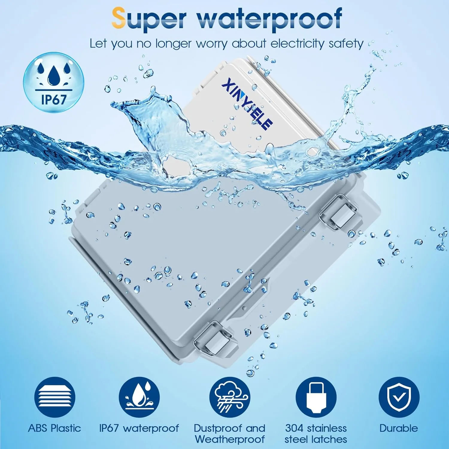 Waterproof Outdoor Project ABS Plastic Junction Box IP67 Weatherproof Dustproof Enclosure with Hinged Cover, Mounting Plate,Wall Brackets for Power Project (8.7"X6.7"X4.5")