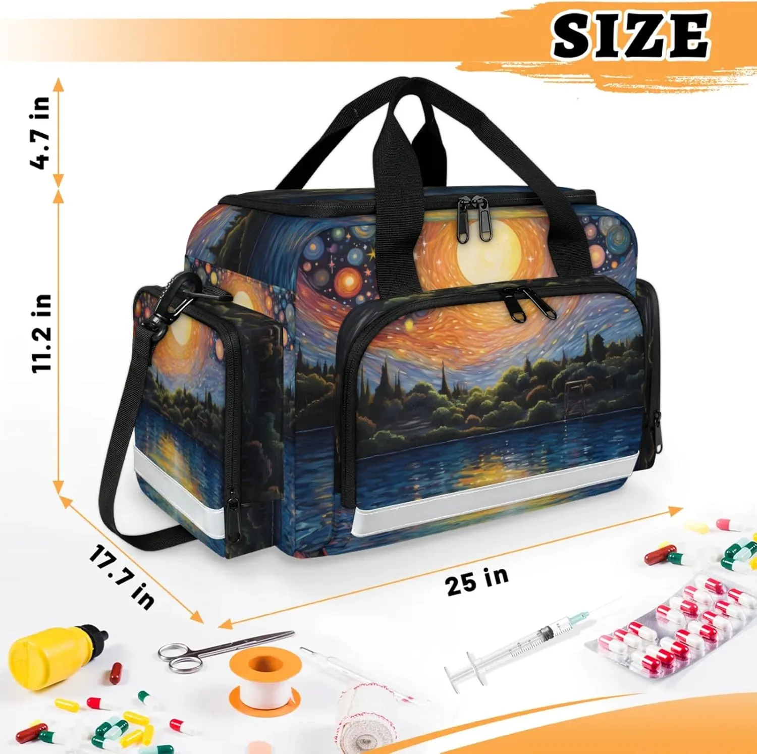 Waterproof Tactical Duffle Bag 25" Carry On Bag for EMT Tear-Resistant Gym Bag with Multi-Pocket & OSHA Reflective Travel Bags for Men Women Abstract Sky Lake