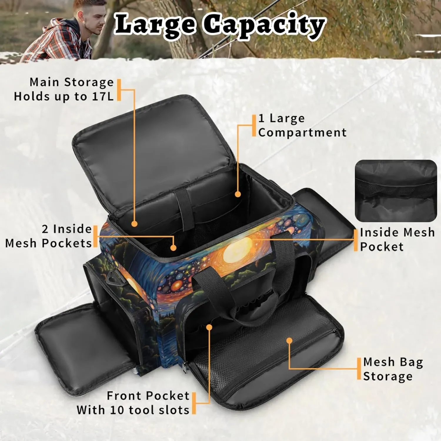 Waterproof Tactical Duffle Bag 25" Carry On Bag for EMT Tear-Resistant Gym Bag with Multi-Pocket & OSHA Reflective Travel Bags for Men Women Abstract Sky Lake