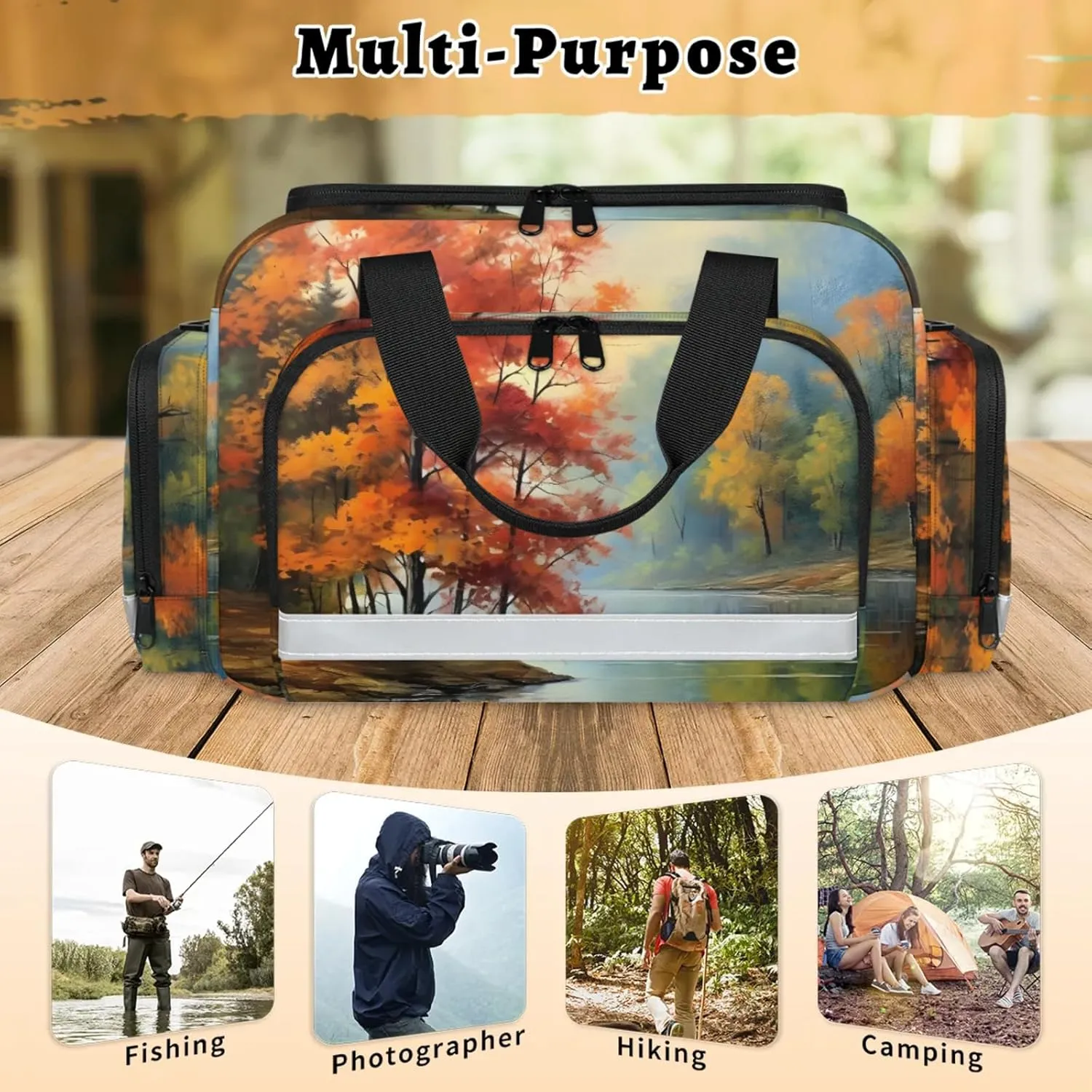 Waterproof Tactical Duffle Bag 25" Carry On Bag for EMT Tear-Resistant Gym Bag with Multi-Pocket & OSHA Reflective Travel Bags for Men Women Autumn Forest Water