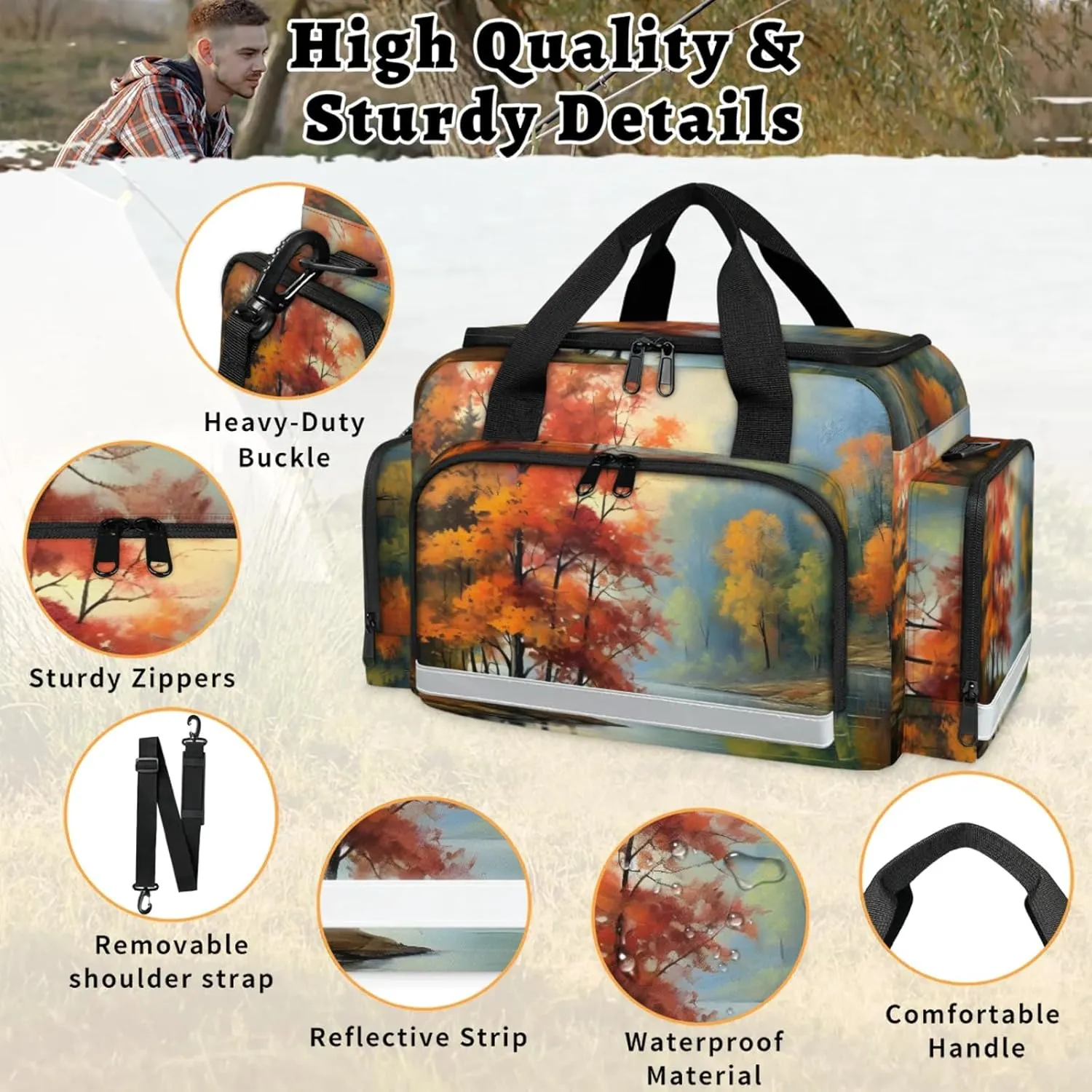 Waterproof Tactical Duffle Bag 25" Carry On Bag for EMT Tear-Resistant Gym Bag with Multi-Pocket & OSHA Reflective Travel Bags for Men Women Autumn Forest Water