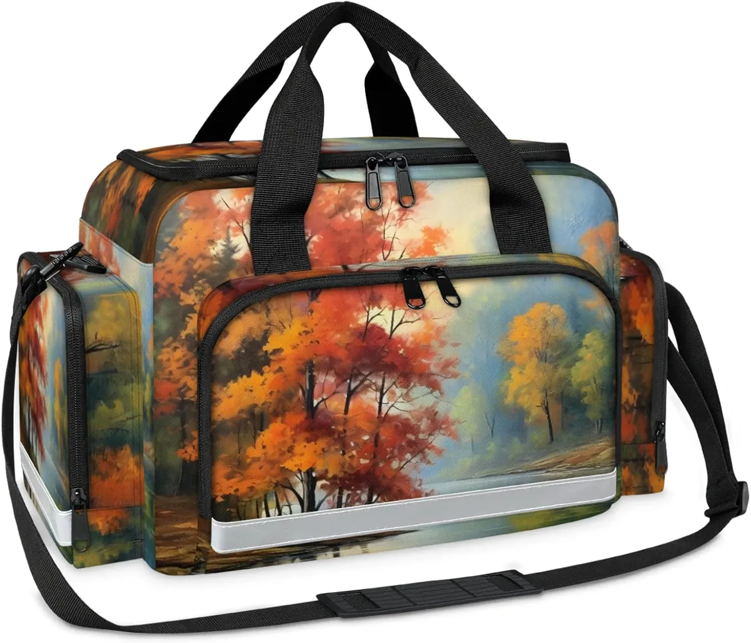 Waterproof Tactical Duffle Bag 25" Carry On Bag for EMT Tear-Resistant Gym Bag with Multi-Pocket & OSHA Reflective Travel Bags for Men Women Autumn Forest Water