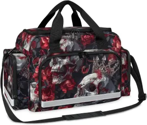 Waterproof Tactical Duffle Bag 25" Carry On Bag for EMT Tear-Resistant Gym Bag with Multi-Pocket & OSHA Reflective Travel Bags for Men Women Elegant Skull Rose
