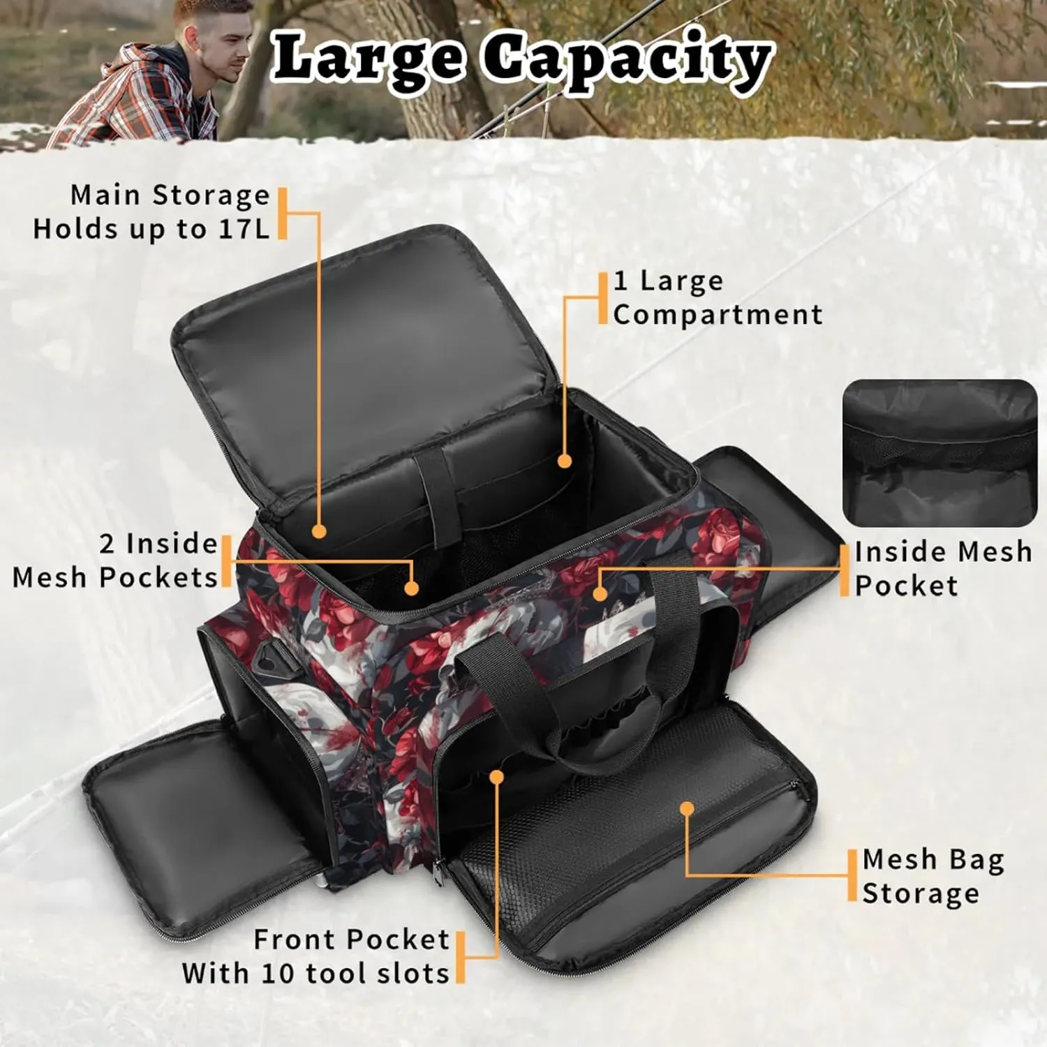 Waterproof Tactical Duffle Bag 25" Carry On Bag for EMT Tear-Resistant Gym Bag with Multi-Pocket & OSHA Reflective Travel Bags for Men Women Elegant Skull Rose