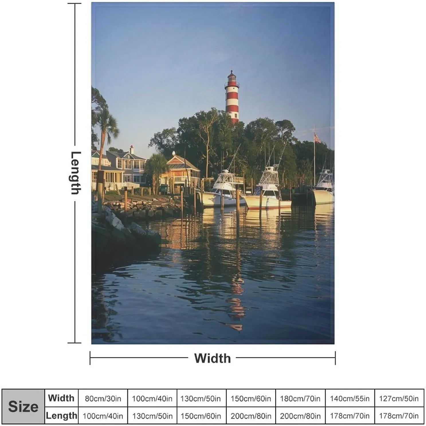 Waterways Lighthouse Boat Throw Blanket, Soft Lightweight Cozy Warm Modern Evening Trees Flannel Blankets for Couch Bed Travel, 50"x70"
