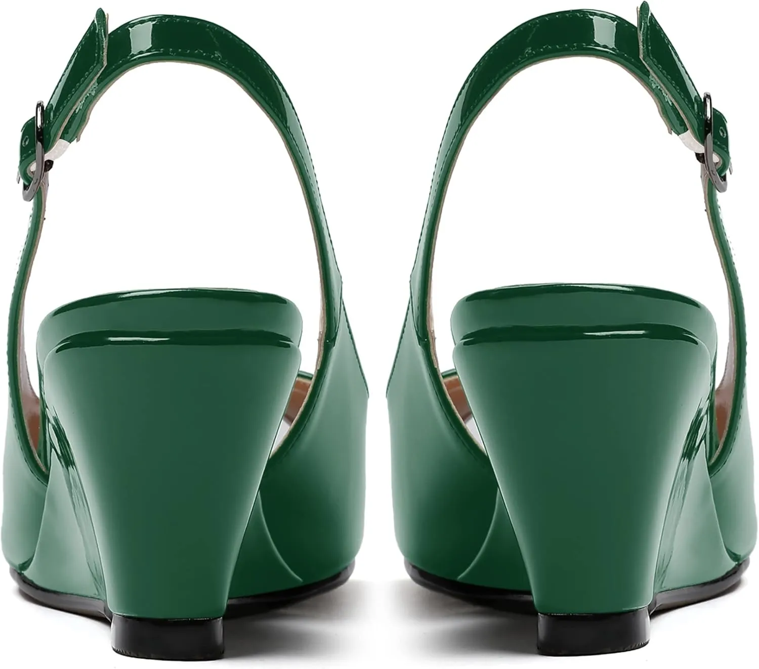 WAYDERNS Women's Peep Toe Slingback Buckle Patent Leather Wedge Low Heel Pumps Shoes 2 Inch