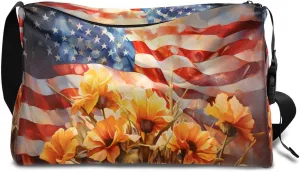Weekend Bag America Flag Flora Pattern Lightweight Carry On Duffel Bag Waterproof Gym Bag Pu Leather Duffle Bag for Workout Travel Sport