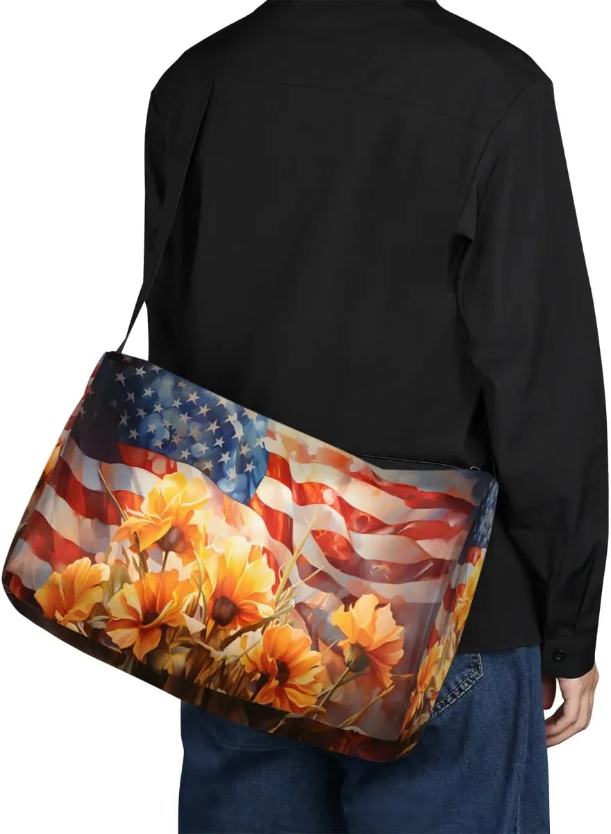 Weekend Bag America Flag Flora Pattern Lightweight Carry On Duffel Bag Waterproof Gym Bag Pu Leather Duffle Bag for Workout Travel Sport