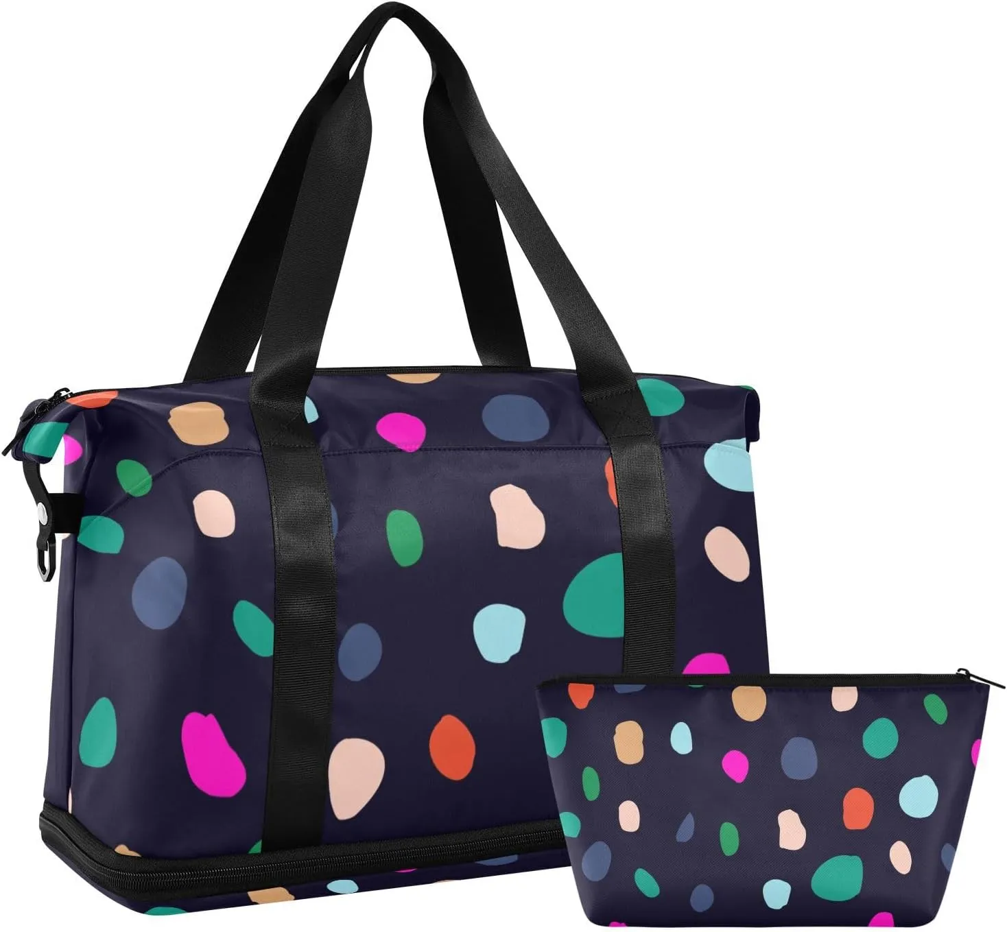 Weekender Bag Set Colorful Polka Dot Circle Sport Travel Duffel Bag Large Tote Bag with Shoe Compartment