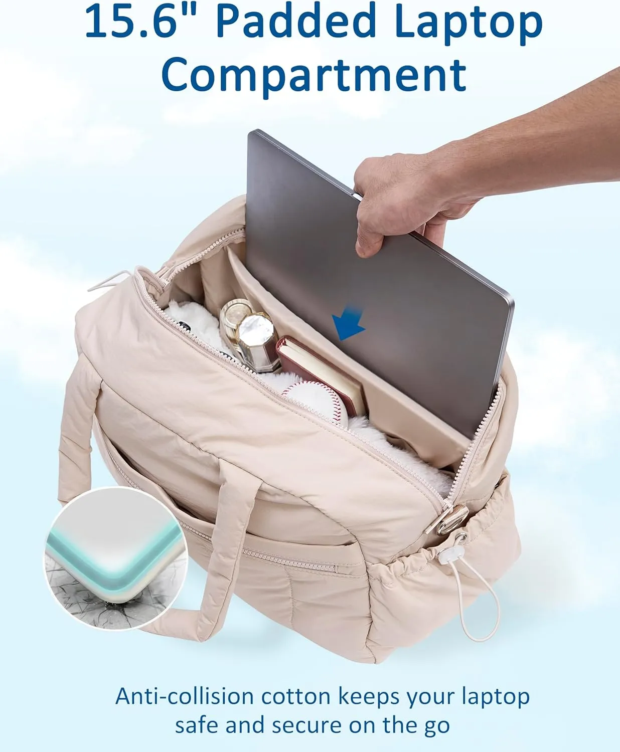 Weekender Bags Puffer Duffle Bag for Travel with Laptop Compartment, Small Gym Bag for Women with Wet Pocket, Hospital Bags for Women Labor Delivery, Carry on for Airplanes, Camel
