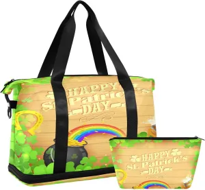 Weekender Overnight Bags for Women Clover Leaf Travel Duffel Bag with Shoe Compartments Saint Patricks Day Gym Duffel Bag with Toiletry Bag for Travel Sport Yoga 17 Inch