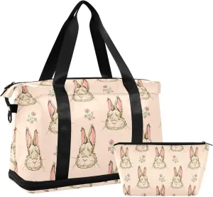 Weekender Overnight Bags for Women Cute Hare Rabbit Travel Duffel Bag with Shoe Compartments Spring Gym Duffel Bag with Toiletry Bag for Travel Sport Yoga 17 Inch
