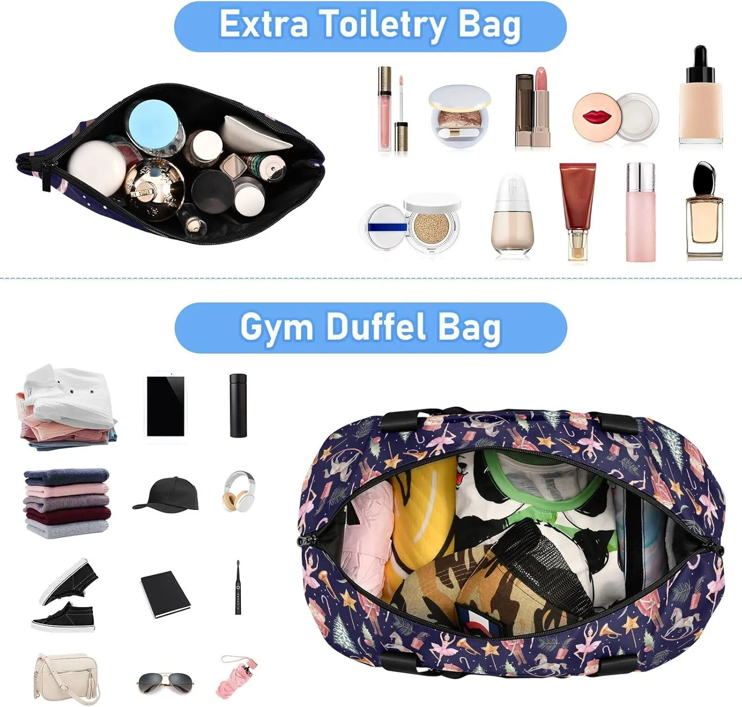 Weekender Overnight Bags for Women Watercolor Nutcracker Travel Duffel Bag with Shoe Compartments Christmas Fairy Gym Duffel Bag with Toiletry Bag for Travel Sport Yoga 17 Inch