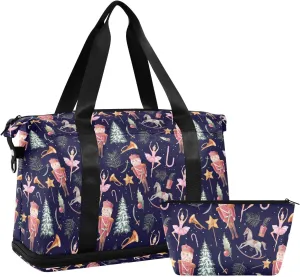 Weekender Overnight Bags for Women Watercolor Nutcracker Travel Duffel Bag with Shoe Compartments Christmas Fairy Gym Duffel Bag with Toiletry Bag for Travel Sport Yoga 17 Inch