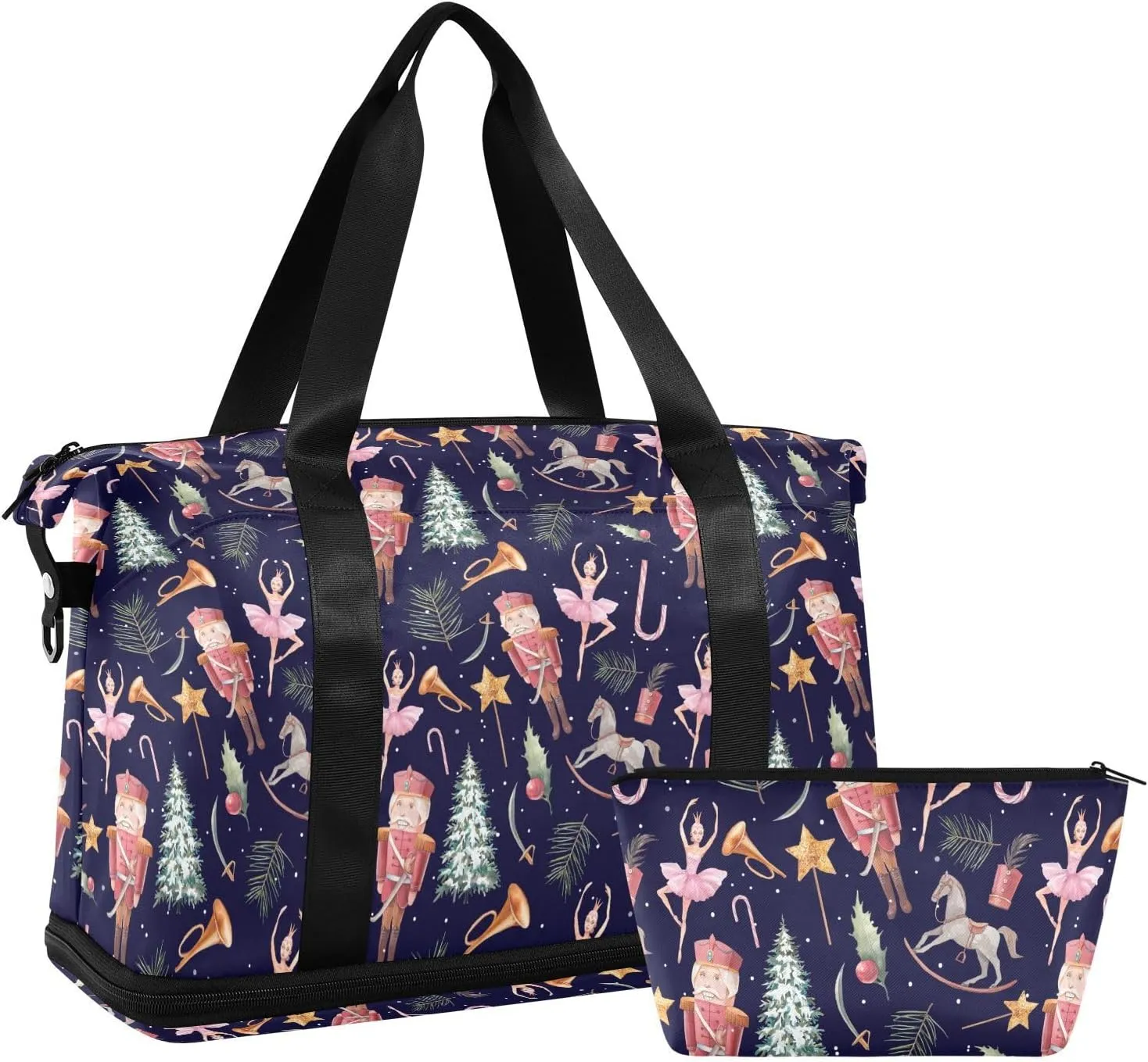 Weekender Overnight Bags for Women Watercolor Nutcracker Travel Duffel Bag with Shoe Compartments Christmas Fairy Gym Duffel Bag with Toiletry Bag for Travel Sport Yoga 17 Inch