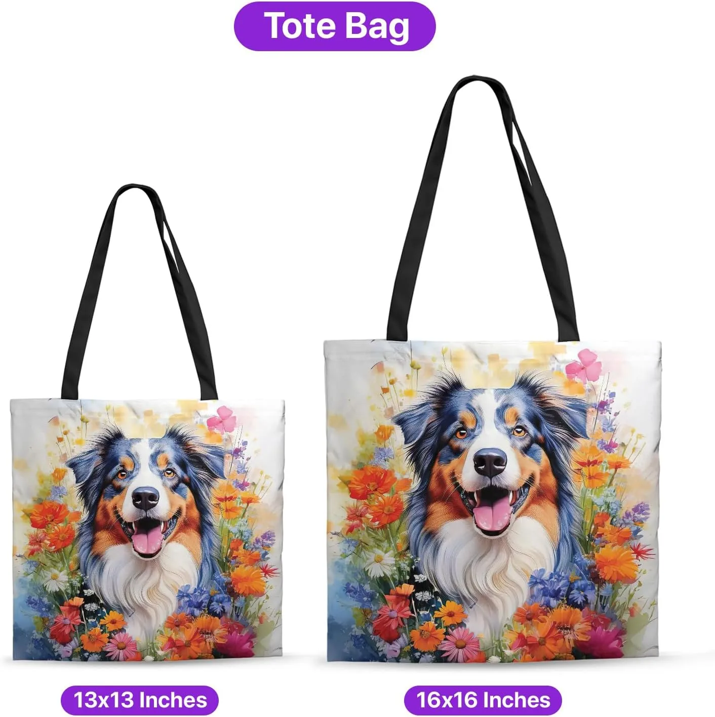 Welcome Spring Summer Dog Portrait Flower Blue Sky Canvas Tote Bag Reusable Shopping Grocery Bag